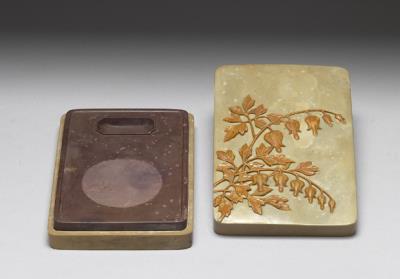 图片[2]-Songhua inkstone with lid featuring lotus and peony, Qing dynasty, Qianlong reign (1736-1795)-China Archive